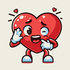 Cartoon red heart character with funny face vector