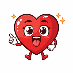 Cartoon red heart character with funny face vector