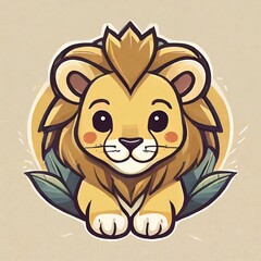 flat logo of Vector chibi lion illustration vector
