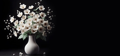 Flower and ceramic vase on black
