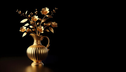 Fototapeta premium Flower and Golden vase on black