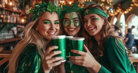 st. patrick's day toast with joyous girls friends