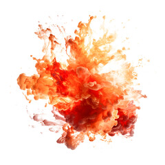 a splash of fiery orange paint frozen in mid-air against a bright on transparent background.