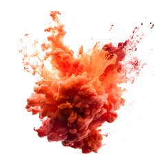 a splash of fiery orange paint frozen in mid-air against a bright on transparent background.