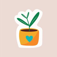 Eco sticker of colorful set. This endearing illustration highlight a plant in a playful cartoon design, set against a soothing pastel background. Vector illustration.