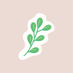 Eco sticker of colorful set. This delightful illustration blend captivating cartoon elements with a soft pastel background to showcase a flourishing plant. Vector illustration.