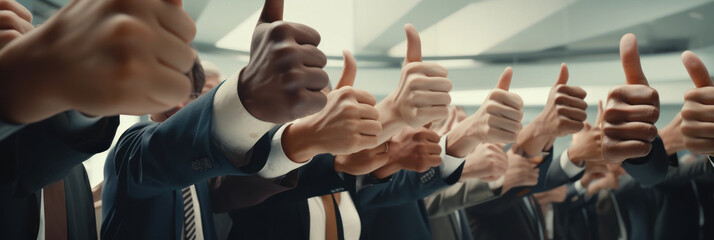Unanimous Agreement Corporate Cohort Flaunting Thumbs-Up - obrazy, fototapety, plakaty