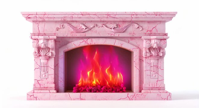 3D render of a fireplace exuding warmth and elegance, with flickering flames casting a mesmerizing glow across the room, creating an inviting ambiance.