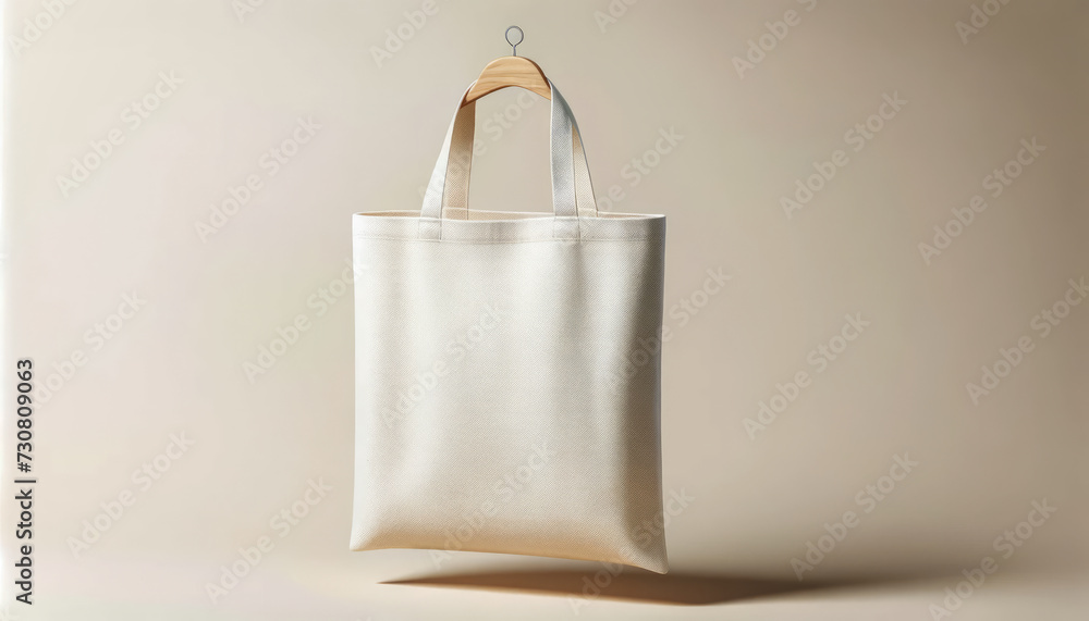 Poster a blank tote bag is displayed against a neutral background, offering ample copy space for branding o