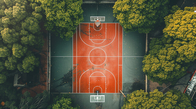 Basketball court bird's eye view