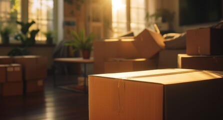 Cardboard boxes for moving into a new modern home. Move concept.