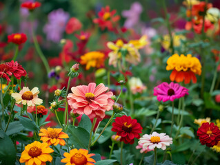 Obraz na płótnie Canvas Colorful zinnia flowers in the garden. Selective focus.