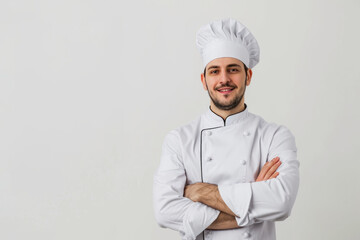 Chef Wearing Hat Standing With Arms Crossed in Confident Pose