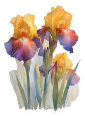 Gouache irises portrayed with bold and opaque colors