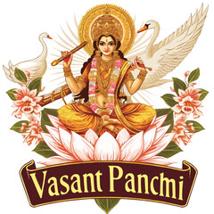 Illustration of Indian Festival Vasant Pancham and Saraswati Puja. 
