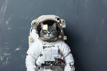 British cat astronaut in space suit.