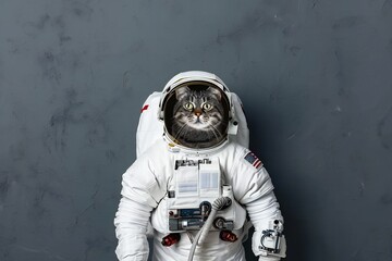 British cat astronaut in space suit.