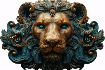 Lion Face with Blue Eyes and Blue Hair Generative AI