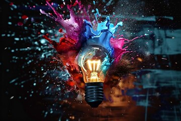 Creative colored light bulb with paint splashes.