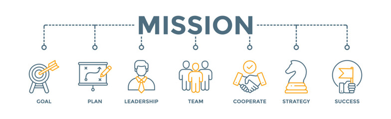 Mission banner web icon vector illustration concept with icon of goal, plan, leadership, team, cooperate, strategy and success