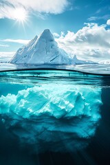 Iceberg in the ocean with a stunning view under water. Vertical
