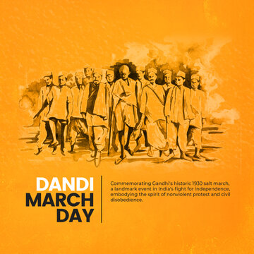 Dandi March Day Poster - Marching Figures: Honor Dandi March Day with this vibrant poster depicting the iconic march and its importance in history