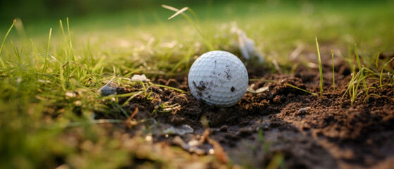 Golf Ball that finds itself in a Difficult Situation after the Shot that Every Golfer Knows Wallpaper Background Brainstorming Family Digital Art Magazine Poster Symbolimage