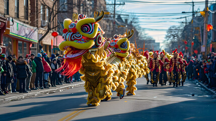 Vibrant Dragon Dance at Lunar New Year Parade
