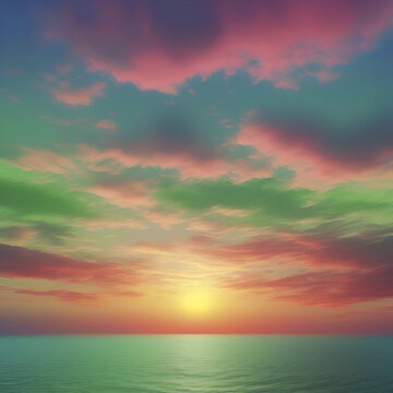 Colorful sky, clouds, and sunset over the ocean.