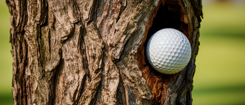 Golf Ball that finds itself in a Difficult Situation after the Shot that Every Golfer Knows Wallpaper Background Brainstorming Family Digital Art Magazine Poster Symbolimage