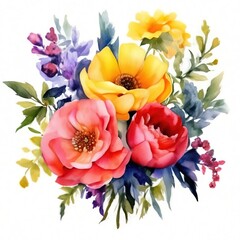 bouquet of summer flowers watercolor isolated on white background.