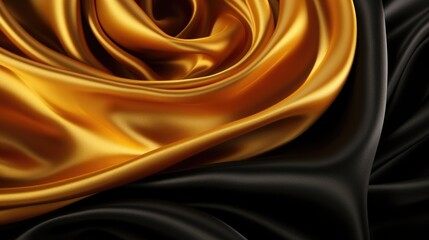 Contrast of Black and Gold Satin Fabric in Luxurious Swirl