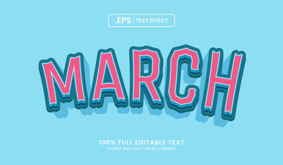 Design editable text effect, march 3d cartoon vector premium