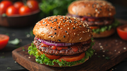 Two meat burgers on a table