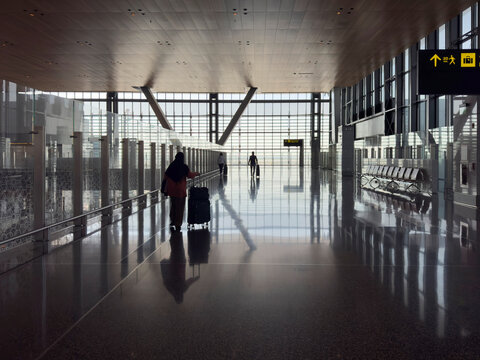 The Exterior view of passenger terminal complex of Hamad International Airport. This airport is main hub between Asia and Europe route.