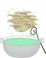 Mushroom Cauldron and Witch's Staff with green magic