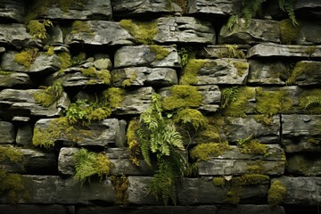 Rough stone wall with moss and lichen - natural weathered texture - a timeless backdrop for creative endeavors
