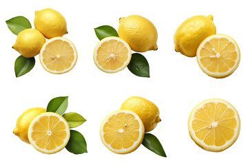 lemon set png. citrus fruit of lemon png. lemons top view. lemon flat lay png. organic fruit of lemon isolated. lemon different views