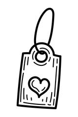 Coloring page paper tag with heart doodle. Hand drawn vector illustration.
