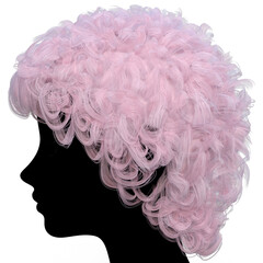 Black silhouette of a woman's face with pink curly hair illustration