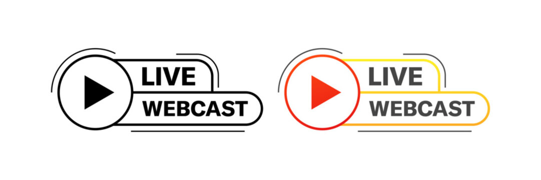 Live webcast buttons. Play button. Silhouette and flat style. Vector icons