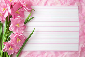 
lined paper blank sheet, writing page with spring beautiful flowers