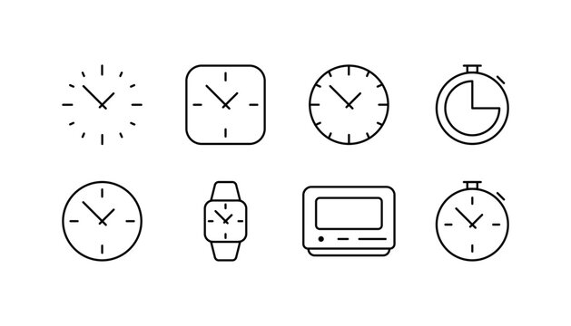 Clock icon set. Outline style. Vector icons