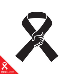 Awareness ribbon with helping hand vector icon. Suicide prevention symbol. - 730827601