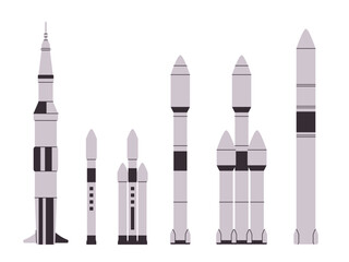 Rocket flight spaceship spacecraft set collection space travel flat graphic illustration