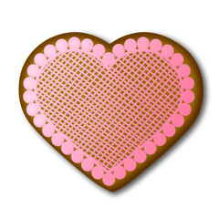 Illustration. Food. Heart-shaped gingerbread with icing decoration.