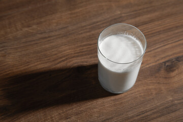 Glass of milk on the table.