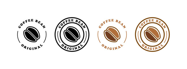 Coffee bean original stamps. Coffee stamps. Silhouette and flat style. Vector icons