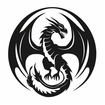 Dragon silhouette, flat logo, no color