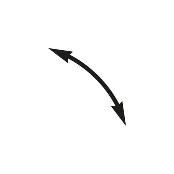 Dual sided arrow. Curved arc shape. Semicircular thin double ended arrow. Vector illustration and symbol.